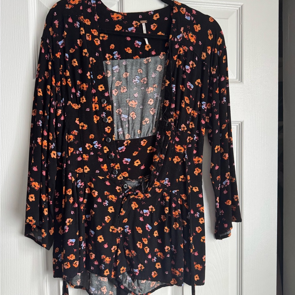 Free People Black Floral Jumpsuit